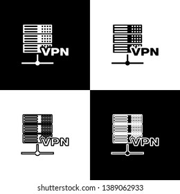 Set Server VPN icons isolated on black and white background. Vector Illustration