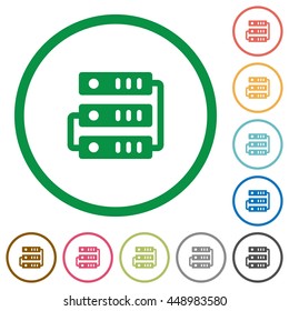 Set of Servers color round outlined flat icons on white background
