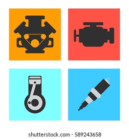 Set of Service Car flat icon on white background.Vector illustration.
