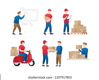 Set of service delivery. delivery service or courier service concept. Delivery Workers or courier. Online shopping illustration concept. Vector illustration in a flat style