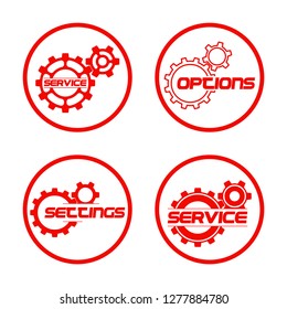Set service icons image of tools gears parts. Symbols options tools spanner for repair. Settings service spanner pictures. Logo spare parts. Set options logo. Car wrench repair service