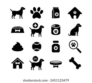 Set of service pet related vector icons. Dogs and puppy icons