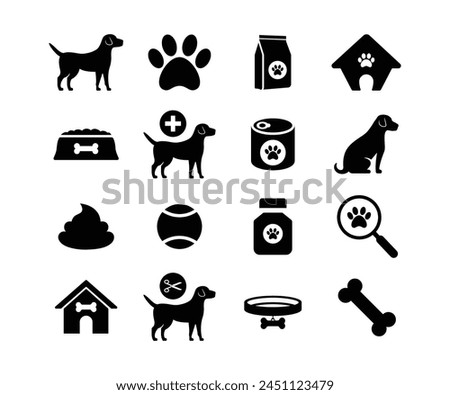Set of service pet related vector icons. Dogs and puppy icons