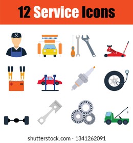 Set of service station icons. Full color design. Vector illustration.