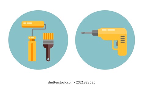 Set von Service-Tools-Symbolen. Handgezeichnete Flachkollektion in der Industrie. Industrieausrüstung