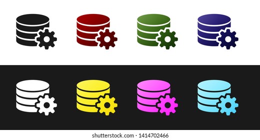Set Setting database server icon isolated on black and white background. Database Center. Vector Illustration