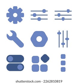 Set of Setting Flat Icon. Gear, Switch, Wrench, Bolt, and More Editable Stroke. Vector Eps 10