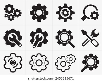 Set of Setting icons black and white.