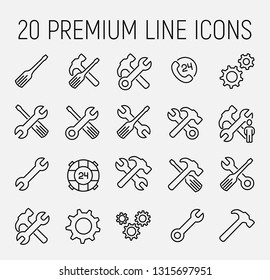 Set of setting icons in modern thin line style. High quality black outline repair symbols for web site design and mobile apps. Simple setting pictograms on a white background