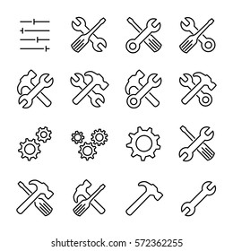 Set of setting icons in modern thin line style. High quality black outline repair symbols for web site design and mobile apps. Simple setting pictograms on a white background.