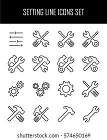 Set of setting icons in modern thin line style. High quality black outline repair symbols for web site design and mobile apps. Simple setting pictograms on a white background.