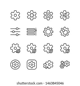 Set of setting line icon design, black outline vector icons, isolated against the white background, gear mark vector illustration.