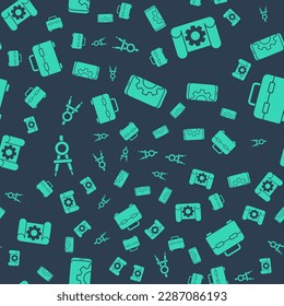 Setzen Sie auf Smartphone, Grafikpapier und Getriebe, Zeichnen Kompass und Toolbox auf nahtlose Muster. Vektorgrafik