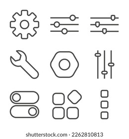 Set of Setting Outline Icon. Gear, Switch, Wrench, Bolt, and More Editable Stroke. Vector Eps 10