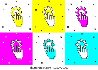 Establezca la configuración en el icono de la mano aislado en el fondo del color.  Vector