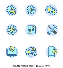 Conjunto de iconos de configuración en estilo de color lineal aislados en fondo blanco 