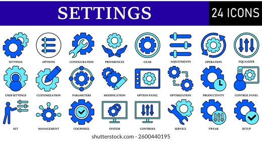 Set of Settings Icons or symbols Vector fully editable file.