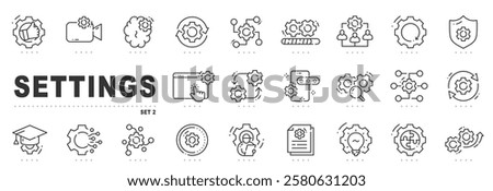 Set of settings line icons. Option, gear, cog,  setup etc. Editable stroke. Set 2