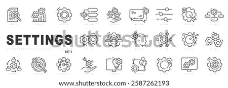 Set of settings line icons. Option, gear, cog,  setup etc. Editable stroke. Set 3