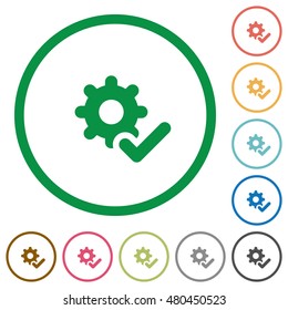 Set of settings ok color round outlined flat icons on white background