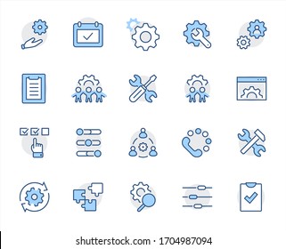 Set of Settings and Setup Vector Line Icons. Contains such Icons as Gear, Setting, Control, Iinstall, Options, Service, and more. Editable Stroke. 32x32 Pixels.