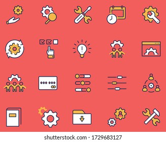Set of Settings and Setup Vector Line Icons. Contains such Icons as Gear, Setting, Control, Iinstall, Options, Service, and more. Editable Stroke. 32x32 Pixels.