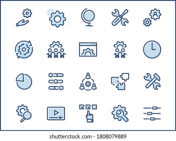 Set of Settings and Setup Vector Line Icons. Contains such Icons as Gear, Setting, Control, Iinstall, Options, Service, and more. Editable Stroke. 32x32 Pixels.
