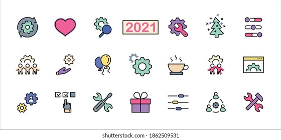 Set of Settings and Setup Vector Line Icons. Contains such Icons as Gear, Setting, Control, Iinstall, Options, Service, and more. Editable Stroke. 32x32 Pixels.