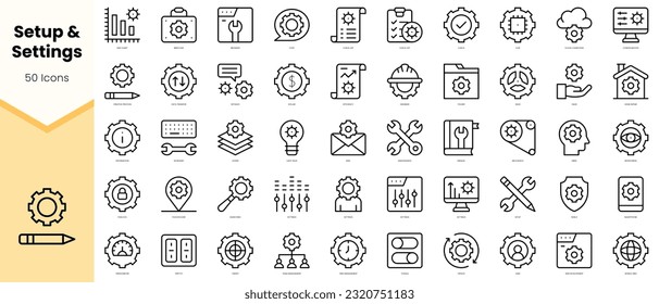 Set of setup and settings Icons. Simple line art style icons pack. Vector illustration