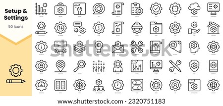 Set of setup and settings Icons. Simple line art style icons pack. Vector illustration