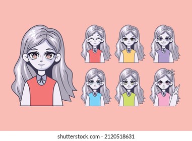 set of seven anime reactions faces