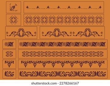 Set of seven Baroque vintage stencil decorations. Vectorized seamleass patterns.