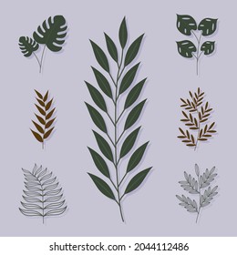 set of seven botanical icons