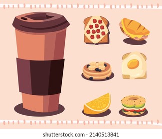 conjunto de siete aperitivos para el desayuno