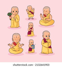 set of seven buddhist monks