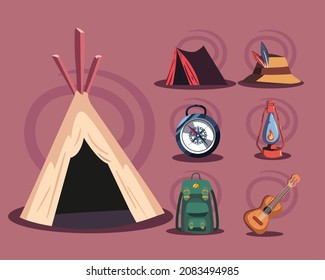 set of seven camp icons