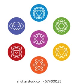 Set Of Seven Chakra Symbols. Yoga, Meditation. Vector