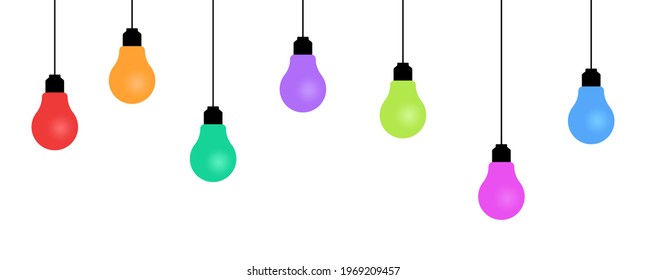 A set of seven colored light bulbs. Vector illustration.