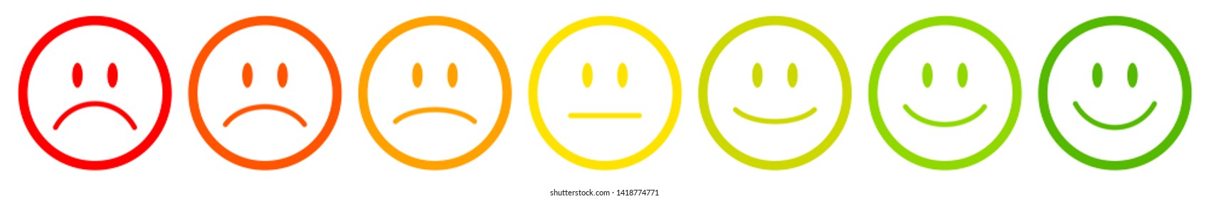 Set Of Seven Colorful Faces With Outline Frame Feedback And Mood