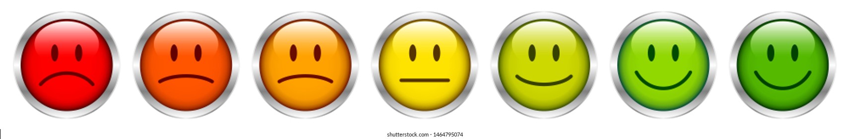 Set Of Seven Colorful Faces With Silver Frame Feedback And Mood