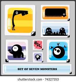 Set of Seven colorful monsters