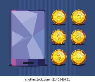 set of seven cryptocurrencies items