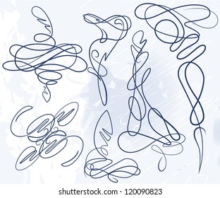 Set of seven decorative elements on shabby background