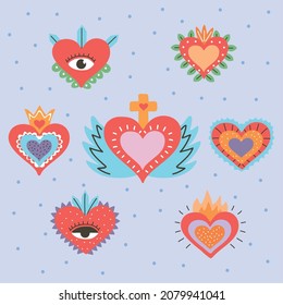 set of seven decorative heart