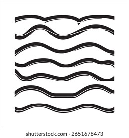 A set of seven distinct black wavy line elements with subtle inner highlights.