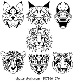 Set of seven domestic and wild low polygonal cats. Nice vector graphic illustration EPS 8