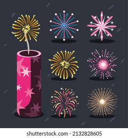conjunto de siete artículos de fuegos artificiales