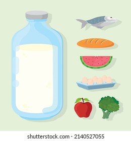 set of seven food items