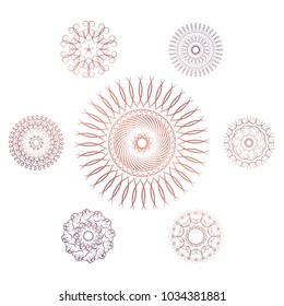 Set of seven geometric circular elements. Vector monogram on white background. Vector illustration
