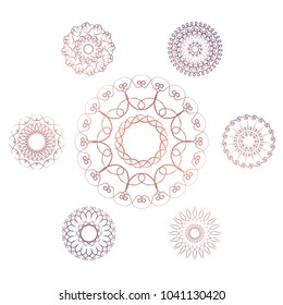 Set of seven geometric circular elements. Vector monogram on white background. Vector illustration
